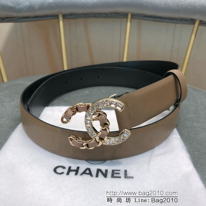 CHANEL香奈兒 18新款 淺金CC半編皮 半立體方鑽扣 zp同步光滑小牛皮 優雅皮帶  xfp1001